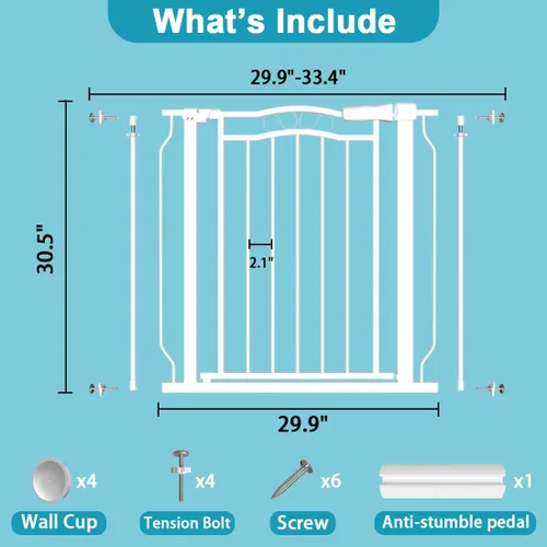 Miniatura 2 de Puerta de bebé de 29.9 a 33.4 pulgadas de ancho para puertas de escaleras, puertas de seguridad infantiles de cierre automático para interiores