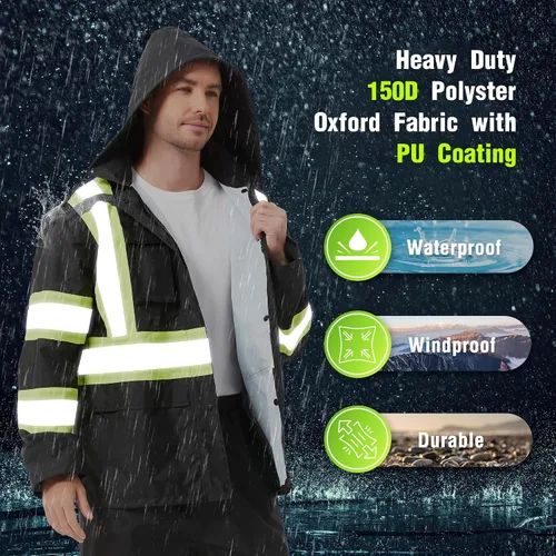 Miniatura 2 de ProtectX Ropa de lluvia impermeable de alta visibilidad para hombres y mujeres, chaqueta reflectante de seguridad y pantalón de alta visibilidad