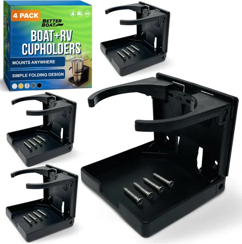 Miniatura 10 de Portavasos para barco, juego de 4 soportes plegables para bebidas, montaje en pared para lancha, caravana y autocaravana, grado marino, color gris