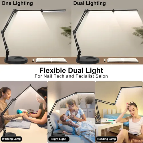 Miniatura 3 de Toolour Lámparas de escritorio para tecnología de uñas, lámpara de arquitecto doble grande de 24 W con control remoto, 5 colores, modo de sueño