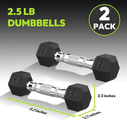 Miniatura 2 de HANDBODE Juego de 2 mancuernas hexagonales de 2.5 a 65 libras con revestimiento de goma, mancuernas para ejercicio y fitness, peso de mano