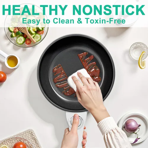 Miniatura 5 de Dezin Cocina eléctrica mejorada, sartén antiadherente, mini olla eléctrica para fondue de 1.5 litros para queso, salteado, asado, vapor con ajuste