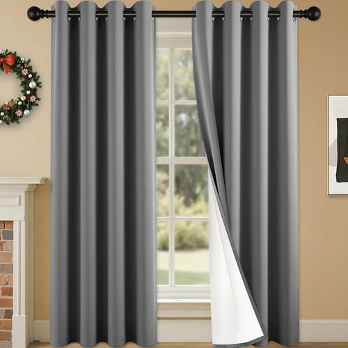 Miniatura 11 de 2 paneles de cortinas 100% opacas, cortinas ligeras con aislamiento térmico con ojales para dormitorio, sala de estar, tratamiento de ventana