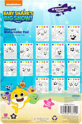 Miniatura 9 de Horizon Baby Shark - Bloc de arte de acuarela para colorear y juego de pintura, kit de pintura de acuarela de tiburón, gran juego de arte para niños