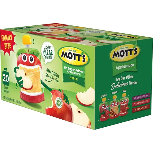 Miniatura 19 de Mott's Puré de manzana sin azúcar añadido, hecho de fruta real, sin sabores artificiales, bolsas transparentes de 3.2 onzas, paquete de 20