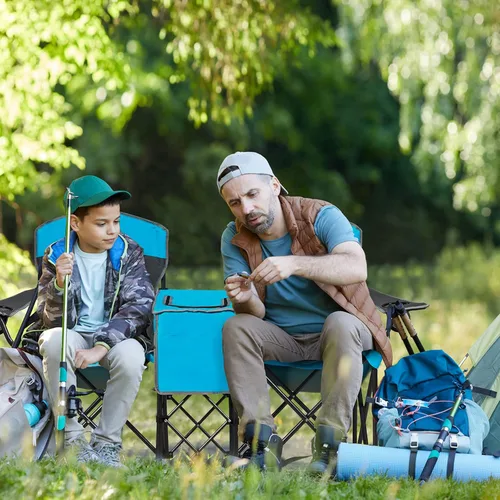 Miniatura 2 de Safstar Silla doble de campamento y playa plegable con toldo para sombra para 2 personas, con mesa pequeña para bebidas y bolsa de transporte