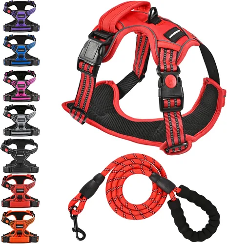 Miniatura 9 de Arnés para perro sin tirón y correa - Chaleco ajustable suave y acolchado, chaleco Oxford reflectante con asa de fácil control para perros pequeños