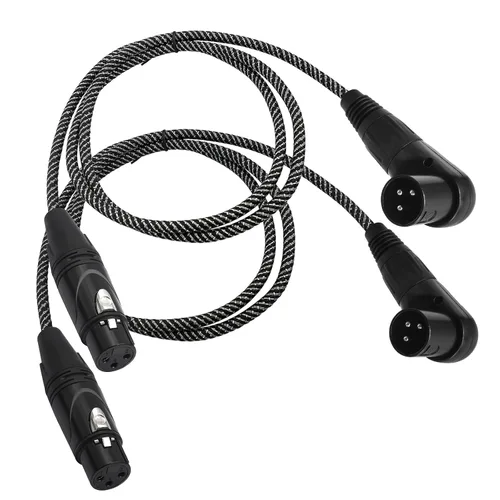 Miniatura 10 de Cable XLR de ángulo recto hembra a macho de 1.5 pies, cable adaptador XLR de 3 pines de 90 grados, conectores de bloqueo de aleación de zinc, doble