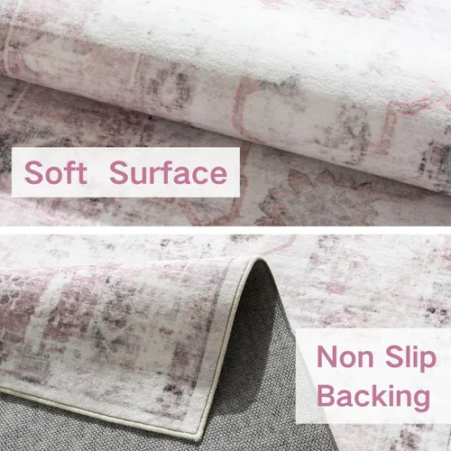Miniatura 337 de Syalife 4x6 Alfombra Lavable para Área, Ultra Suave Antideslizante, Pila Baja, Alfombra Vintage Resistente a Manchas para Sala de Estar, Alfombra
