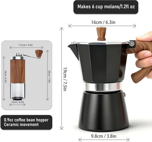 Miniatura 2 de Cafetera de Espresso Italiana para Estufa, Cafetera Moka Clásica de Aluminio de 6 Tazas – Duradera Cafetera Cubana Manual para Estufa de Gas