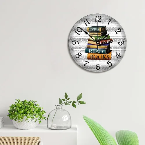 Miniatura 2 de Doffed - Reloj de pared para biblioteca, estilo vintage, de madera rústica, 10, silencioso, sin tictac, de cuarzo, funciona con pilas, para sala