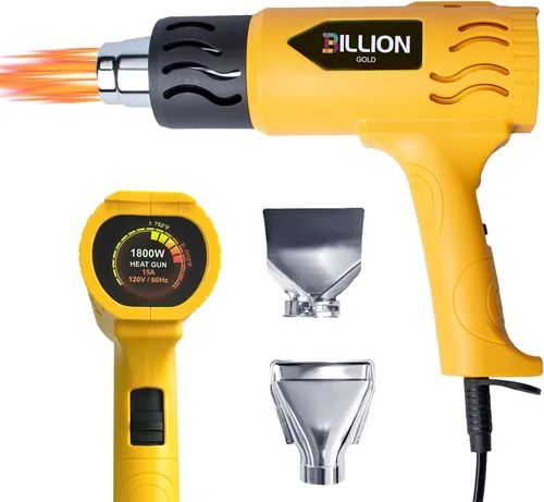 Pistola de calor, pistola de aire caliente BILLION GOLD de 1800 W, 752 ℉ a 1112 ℉ con 2 ajustes de temperatura, pistola de calor para manualidades,