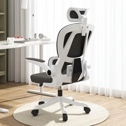 Miniatura 10 de Silla de oficina de malla, ergonómicas de respaldo alto con ruedas y reposacabezas ajustables, cómodos brazos abatibles para el hogar, dormitorio