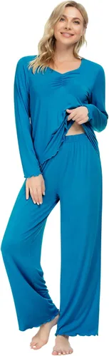 Miniatura 3 de NACHILA Conjunto de pijama de bambú de manga larga para mujer, conjunto de pijama suave, pantalones de descanso, talla XXL