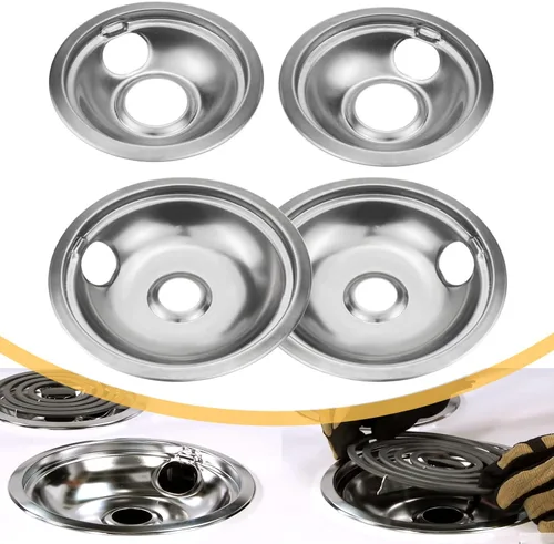 Miniatura 6 de Juego de 4 cuencos reflectantes cromados universales para estufas de gas, anillos para quemadores compatibles con Whirlpool W10278125 W10196405