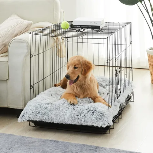 Miniatura 7 de BFPETHOME Camas para Perros Grandes, Cama de Felpa para Jaula de Perro Mullida y Acogedora Almohadilla para Perrera para Dormir y Aliviar la Gris