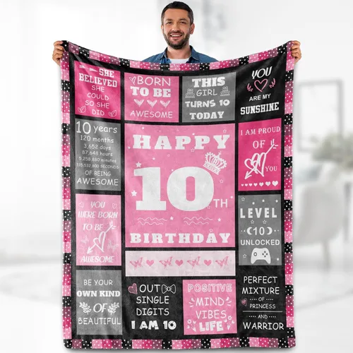 Aimego Regalos de cumpleaños para niñas de 10 años, regalos para niñas de 10 años, regalo de cumpleaños número 10 para niñas, hija, nieta, manta de