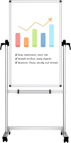 VIZ-PRO Pizarra magnética móvil de doble cara, 48 x 24 pulgadas, orientación vertical, marco de aluminio y soporte
