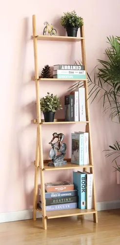 Miniatura 7 de Estantería de escalera de 5 niveles – Estante de almacenamiento, estante inclinado de pared, soporte de flores blanco independiente, estantería