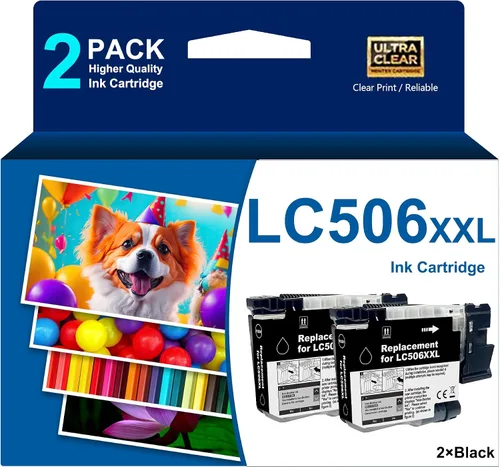 Paquete de 2 cartuchos de tinta negra LC506XXL de alto rendimiento para Brother LC 506 506XXL INKvestment 4355 4555 4557 compatible con impresora