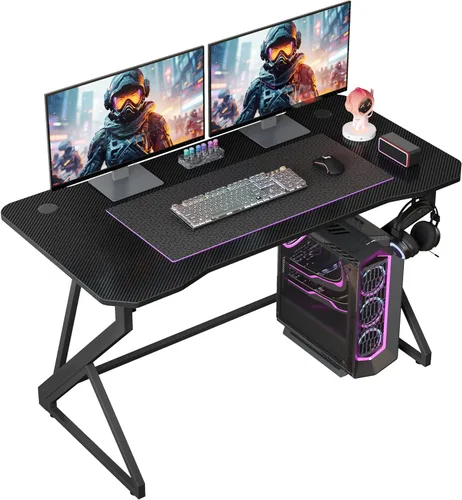 Grandder Escritorio para juegos en forma de Z de 40 pulgadas, estación de trabajo para jugadores, computadora casera, superficie de fibra de Negro