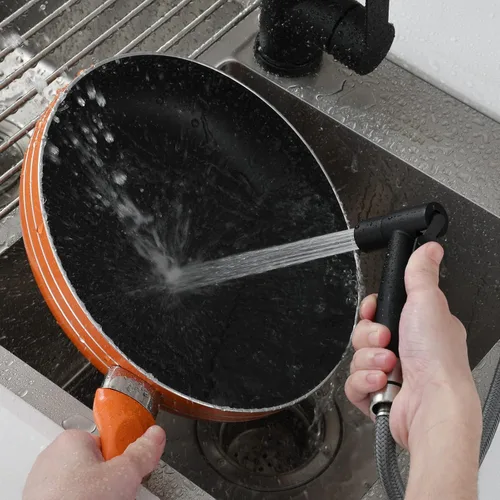 Miniatura 4 de CIENCIA Juego de rociadores laterales para fregadero de cocina, cabezal de pulverización extraíble de acero inoxidable con manguera y soporte, Negro