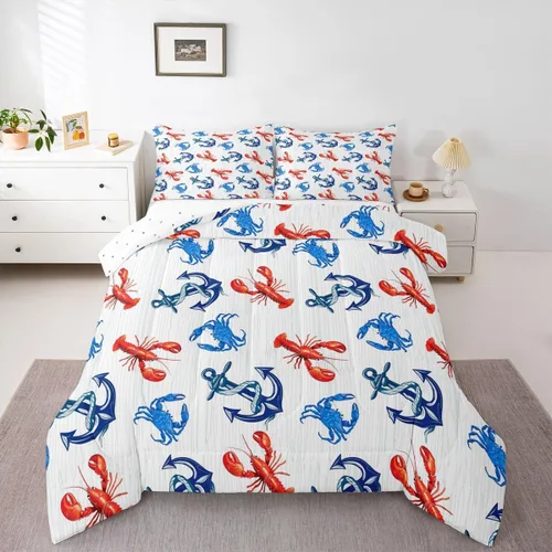 Miniatura 28 de Erosebridal Juego de edredón de tiburón, tamaño individual, juego de ropa de cama de vida oceánica para niños y niñas, color verde azulado