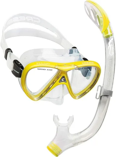 Cressi Juego de silicona para snorkel (máscara y snorkel) para niños de 5 a 15 años - Pegaso & Iguana: diseñado en Italia Transparente/Amarillo
