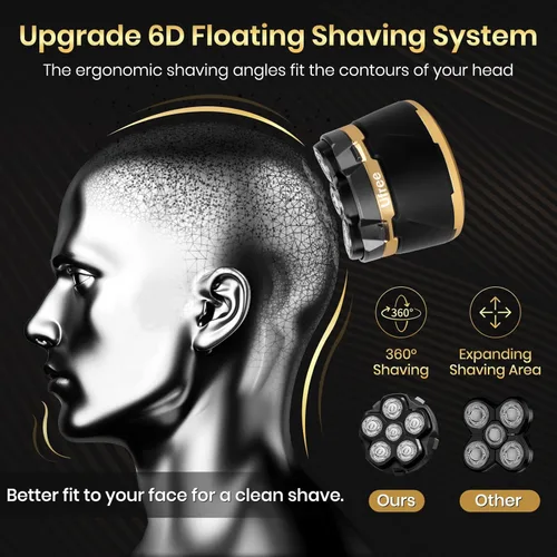 Miniatura 9 de Ufree Afeitadoras de cabeza para hombres calvos, afeitadoras eléctricas, afeitadora recargable para cabeza calva, afeitadora rotativa magnética 6D