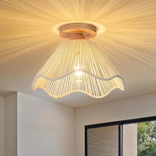 Miniatura 12 de Lámpara de Techo de Ratán Boho - Mini Candelabro de Montaje Empotrado Accesorio de Luz Tejido para Dormitorio, Pasillo, Entrada, Baño, Guardería