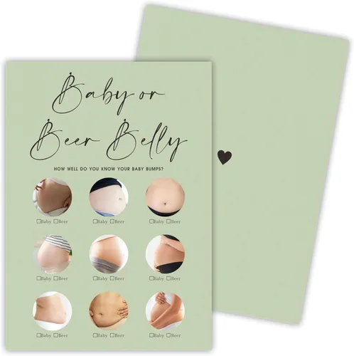30 tarjetas de juego minimalistas verdes para baby shower con tarjeta de respuesta, juego de vientre de bebé o cerveza, juegos de baby shower para