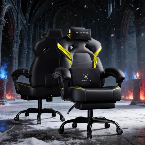 Miniatura 12 de GTPLAYER Silla de juegos grande y alta para adultos, silla de oficina ergonómica con reposapiés, capacidad resistente de 350 libras, respaldo alto