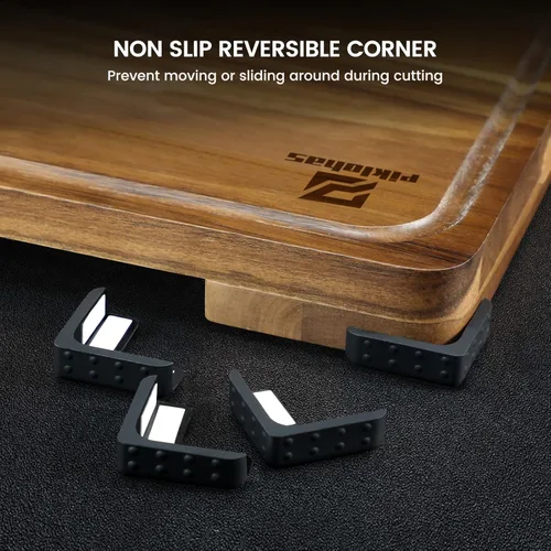 Miniatura 4 de Juego de 7 tablas de cortar grandes, tabla de cortar de madera de acacia para cocina con soporte pies antideslizantes, alfombrillas de plástico