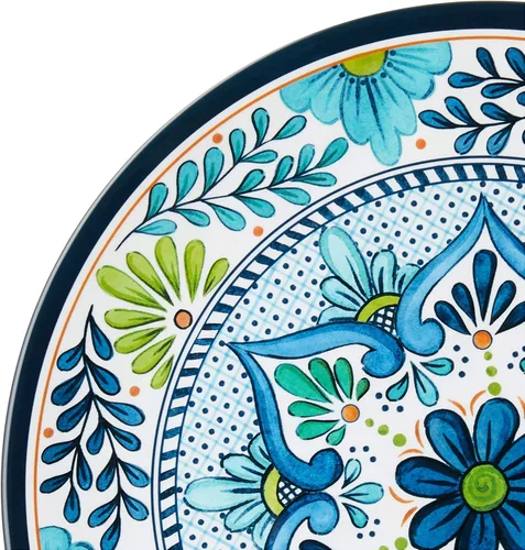 Miniatura 6 de Juego de vajilla Talavera de melamina de 12 piezas – Platos y cuencos multicolores para 4, inspirados en azulejos españoles, duraderos, livianos, a