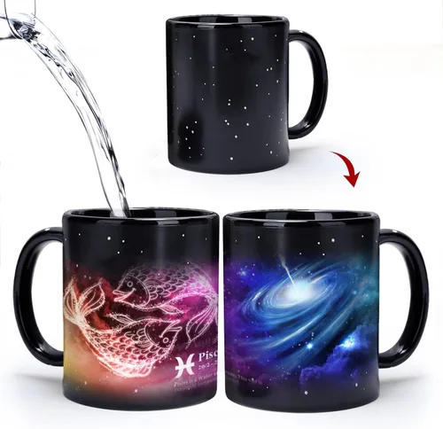 Miniatura 10 de Taza de Constelación de Acuario que Cambia con el Calor de 11 oz, Taza de Café de Horóscopo de Acuario, Taza de Cerámica que Cambia de Color, Regalo