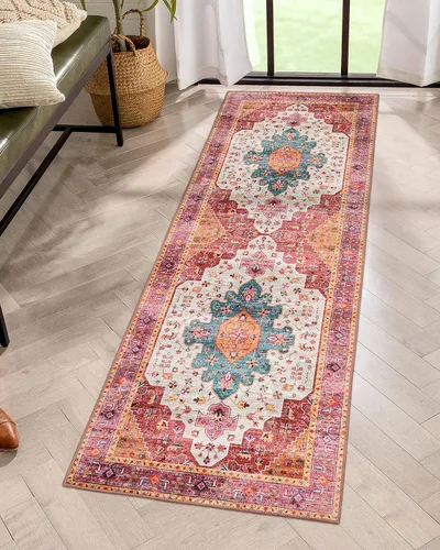 Miniatura 54 de Moynesa Alfombra de pasillo ultra fina lavable de 2 x 6 pies, antideslizante, resistente a las manchas, alfombra vintage que no desprende para Gris