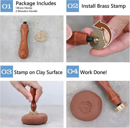 Miniatura 4 de Terwex Sello de cerámica personalizado – Sello de arcilla personalizado con tu diseño de logotipo – Crea impresiones únicas en cerámica