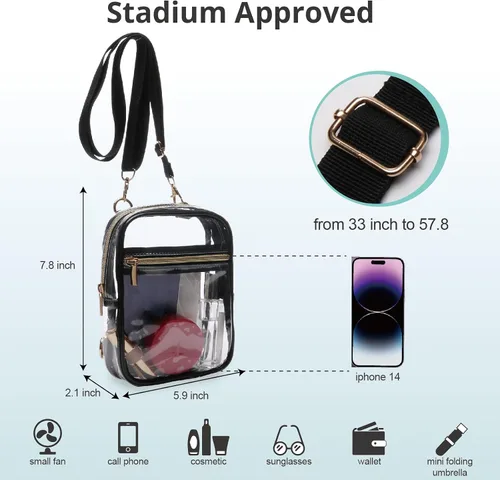 Miniatura 16 de Bolso cruzado aprobado por estadios para mujer, bolsa transparente para estadios para eventos deportivos, conciertos