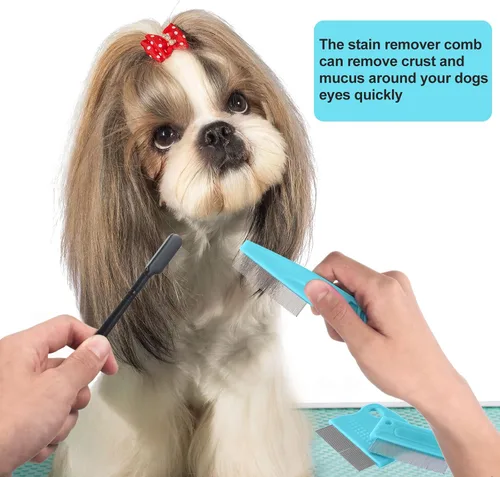 Miniatura 6 de Peines para ojos de perro, 5 peines quitamanchas de lágrimas, peine de aseo para mascotas para perros pequeños, elimina suavemente el moco y la negro