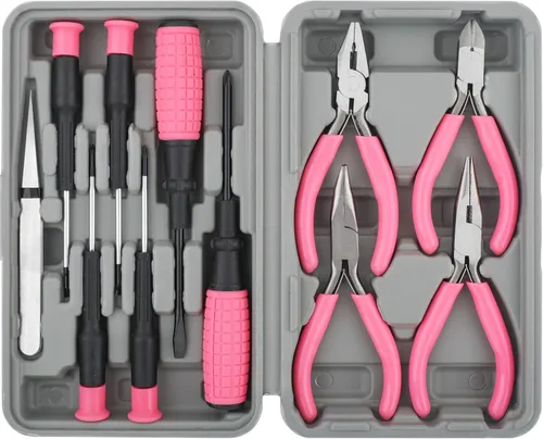 Hi-Spec Juego de herramientas manuales de reparación de manualidades compactas para mujer, color rosa, 11 piezas, con alicates, cortadores y