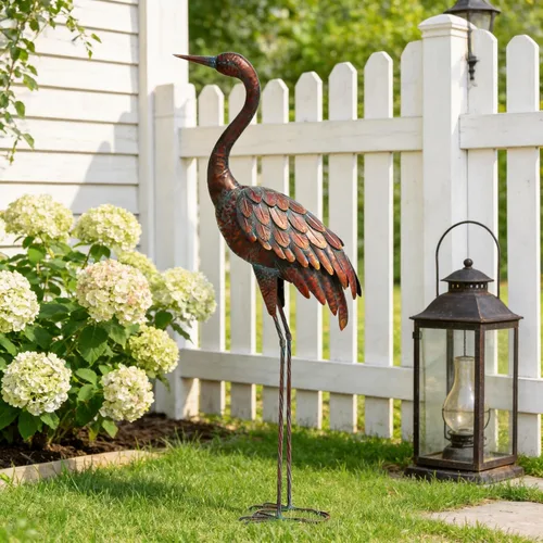 Miniatura 4 de Estatuas y esculturas de grúa de jardín al aire libre Chisheen Arte de patio de metal Estatua para decoración de jardín de tamaño grande