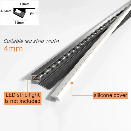 Miniatura 3 de Paquete de 5 perfiles de aluminio lineales LED montados en superficie, barras LED de 45 grados, lámpara oblicua invisible, estante de capa de Gris