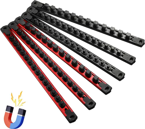 Miniatura 14 de Reniteco Juego de organizador de enchufes magnéticos, 3 piezas de 1/2 pulgada 3/8 pulgadas 1/4 pulgadas de aleación de aluminio con 40 clips Negro