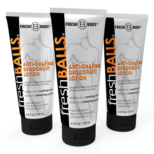 Fresh BALLS Loción | Crema calmante antirozaduras para hombre en polvo desodorante e higiene para el área de la ingle, 3.4 onzas líquidas (paquete