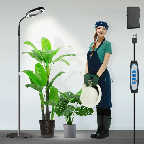 Garpsen Luces de cultivo para plantas de interior, luz LED de espectro completo con soporte, 3 modos de color, lámpara de cultivo de pie con