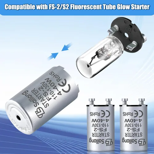 Miniatura 2 de Saillong Paquete de 4 arrancadores fluorescentes con carcasa de aluminio mejorada con lámparas fluorescentes de precalentamiento de 4-40 W, tubo
