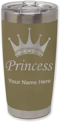 Miniatura 36 de LaserGram Vaso aislado al vacío de 20 onzas, corona de princesa, grabado personalizado incluido (negro)