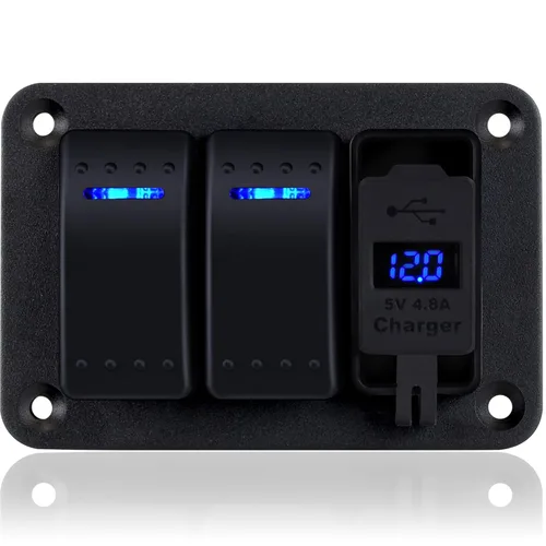 Miniatura 16 de Panel de interruptor 2 bandas de palanca de aluminio, interruptor basculante impermeable de 12V/24V para barco marino, interruptores
