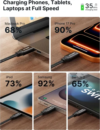 Miniatura 3 de JSAUX Cable USB C a USB C de 100 W [2 unidades de 3.3 pies], cable de carga rápida tipo C para iPhone Air/iPhone 17/iPhone 17 Pro/iPhone 17 Pro Max