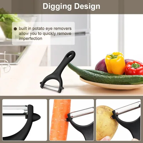 Miniatura 4 de AUAUY Pelador giratorio de verduras en forma de Y, mango ergonómico antideslizante, hoja de acero inoxidable, pelador de verduras para cocina